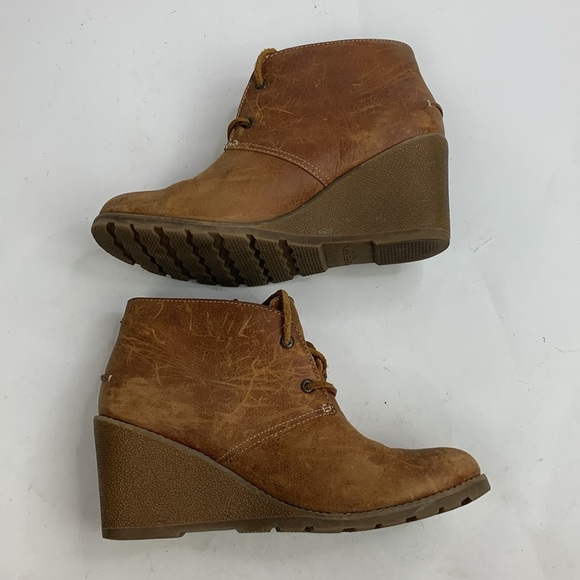 Sperry Wedge Heel leather Booties Boots Size 8.5 Light Brown Leather laces - Picture 6 of 14